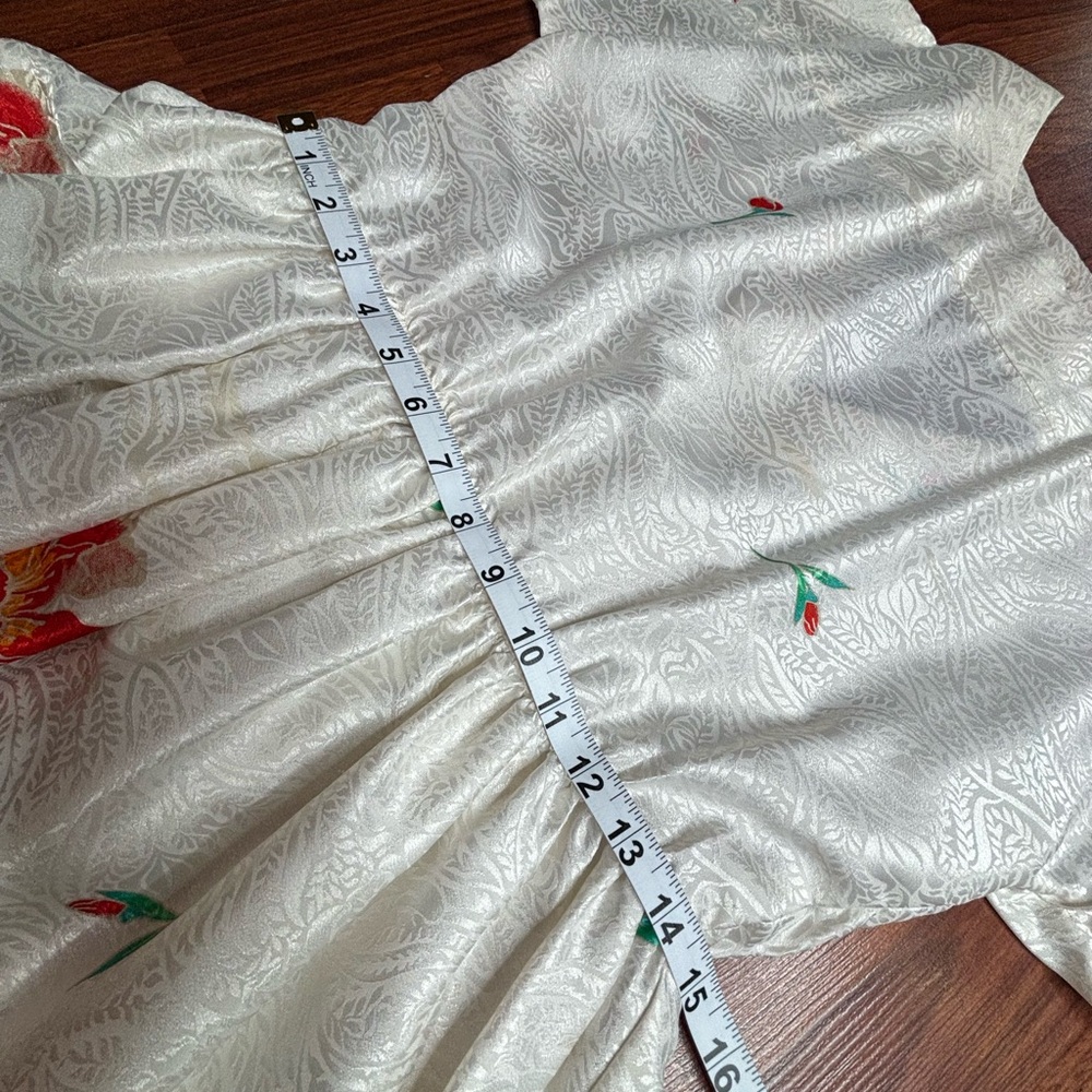 Vintage Floral Satin White Tea A-line Dress Size Medium Midi - Picture 5 of 9